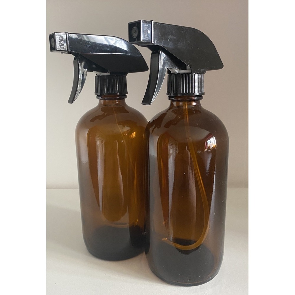 16oz Amber Glass Bottles with Black Trigger Sprayers - Pack of 2